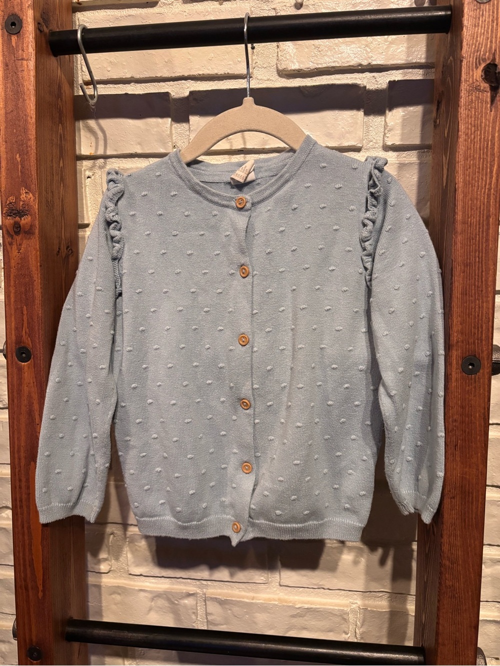 ✨ 3/$25✨ Light Blue Dot Cardigan with Ruffle Shoulders